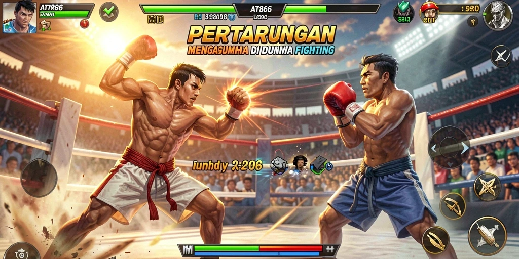 Screenshot gameplay AT866 menampilkan pertarungan yang mendebarkan antara karakter-karakter unik.