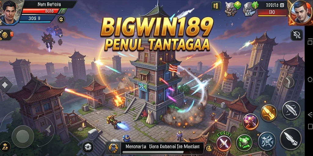 Screenshot gameplay BIGWIN189 menampilkan aksi menara pertahanan yang seru.
