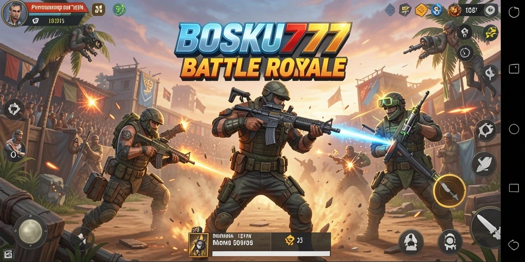 Gameplay seru BOSKU777 dalam pertarungan Battle Royale yang mendebarkan.