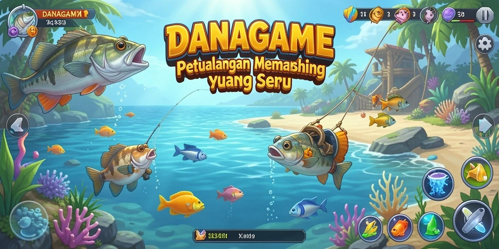 Screenshot utama DANAGAME menampilkan gameplay memancing yang realistis.