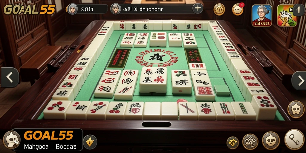 Tampilan gameplay menyusun ubin Mahjong di GOAL55.