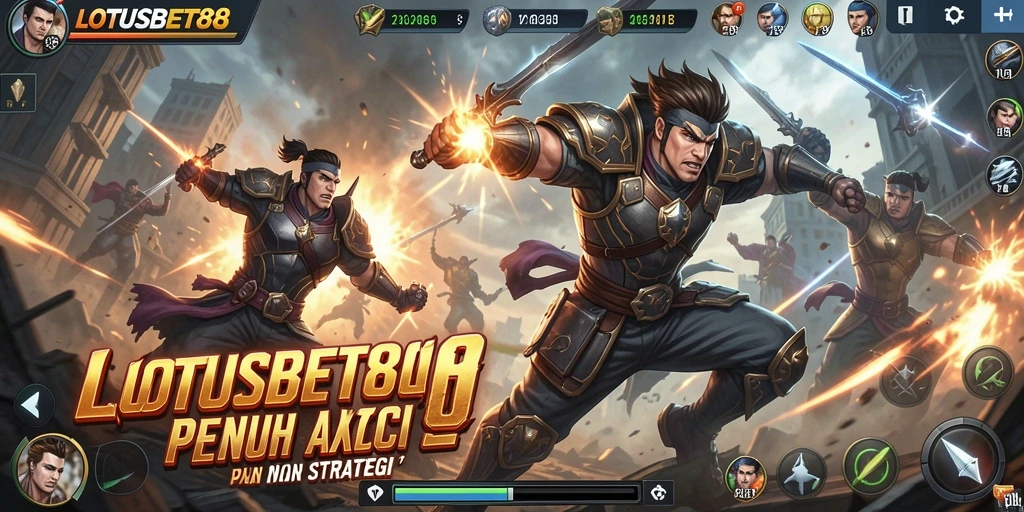 Tampilan gameplay LOTUSBET88 dengan pertarungan yang mendebarkan.