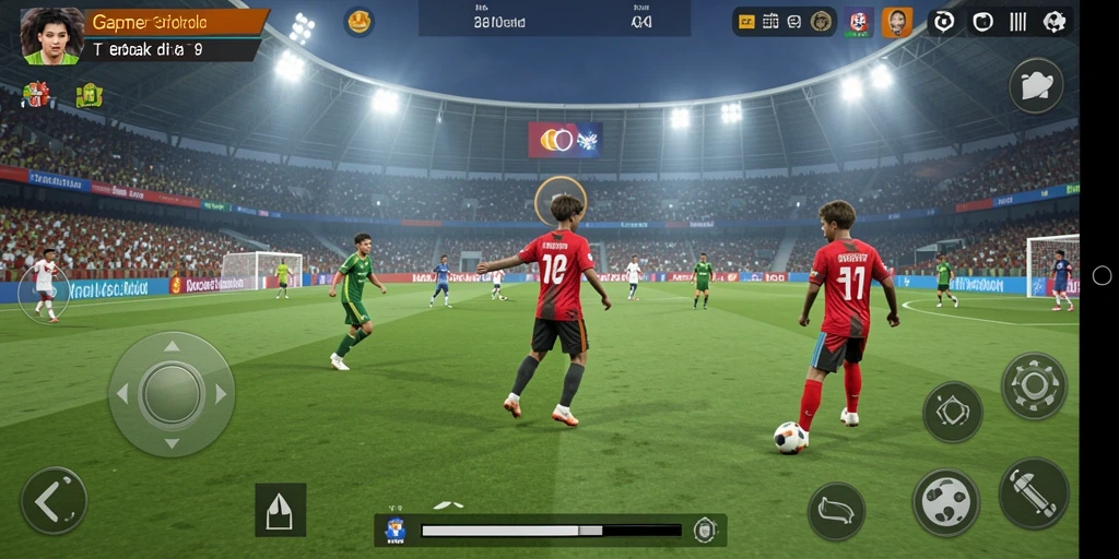 Gameplay seru di lapangan dengan aksi sepak bola mendebarkan.