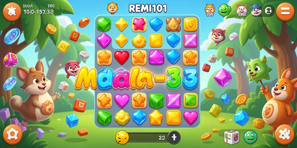 Tangkapan layar permainan REMI101 dengan gameplay Match-3 yang menarik.