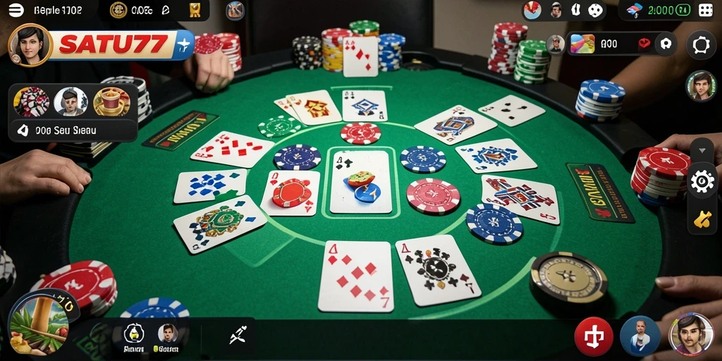 Screenshot SATU77 menampilkan gameplay Gaple yang seru dan interaktif.
