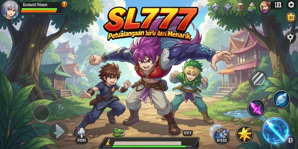 Tampilan gameplay SL777 yang penuh warna dan dinamis.